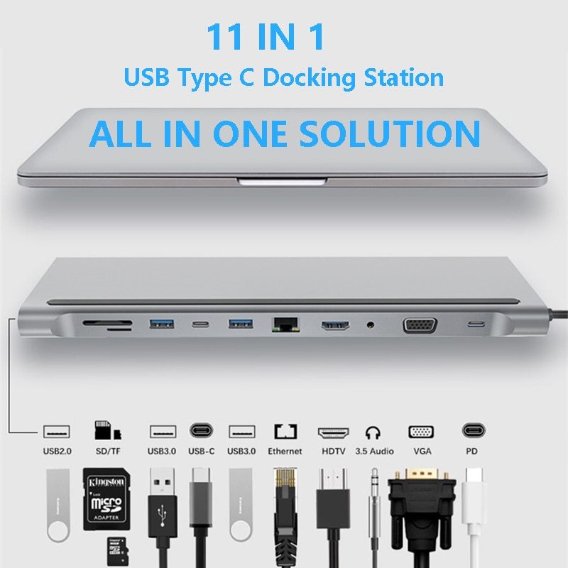 Station d'accueil pour ordinateur portable, 11 en 1
